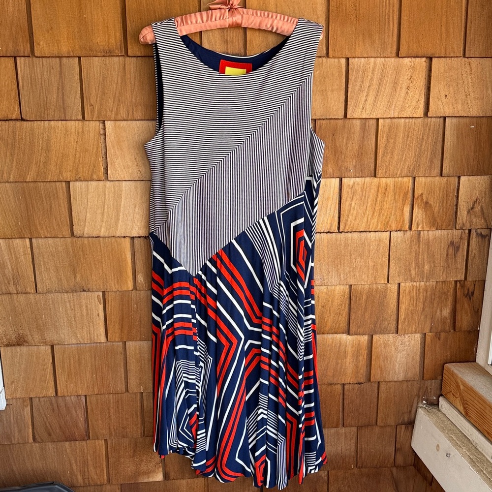 Maeve Navy, Red and White Geometric Midi Dress